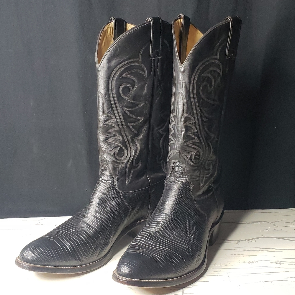 Justin 'Teju Lizard' Cowboy Boots Style J 90250 in Black - Men's  10.5 EE